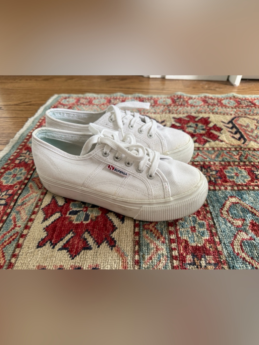 Superga White Low-Top platform Canvas Sneakers with Lace-Up Detail